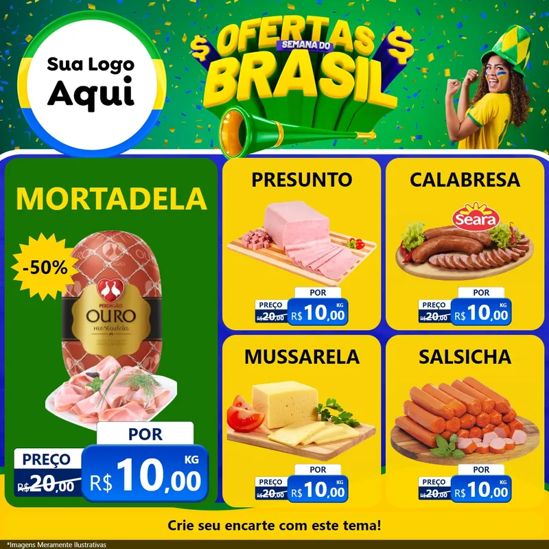 Modelo de Rede Social para Feed Facebook com o tema Ofertas Semana do Brasil para Frios e Laticínios