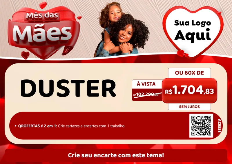 Modelo de Cartaz para Cartaz A4 Horizontal com o tema Mês das Mães para Concessionaria de Carros