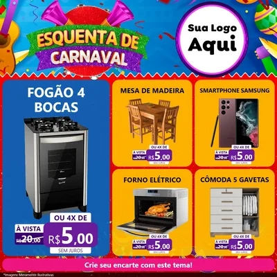 Modelo de Rede Social para Feed Facebook com o tema Esquenta de Carnaval para Móveis e Eletro