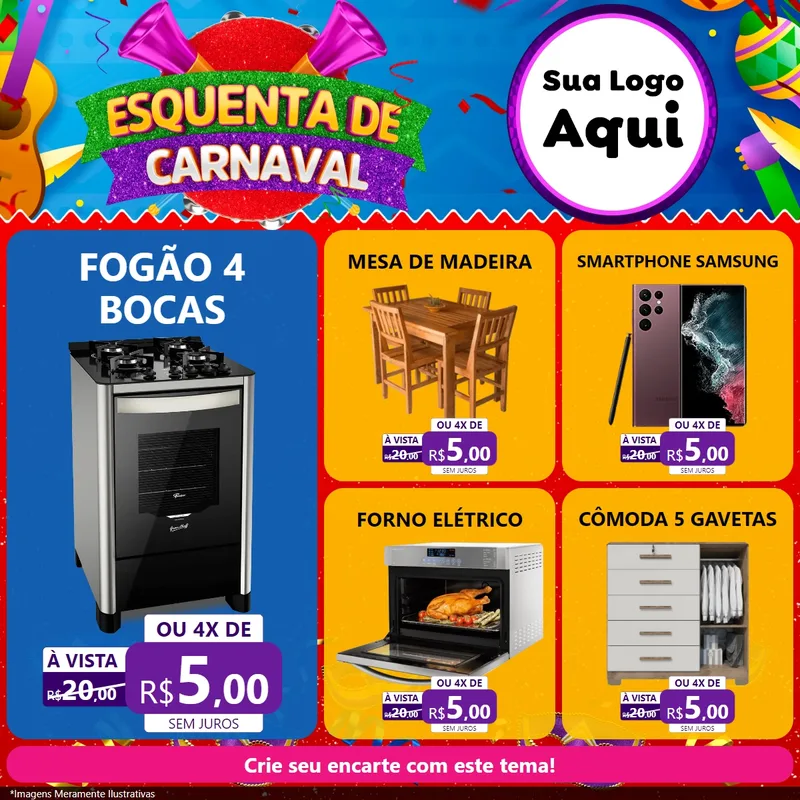Modelo de Rede Social para Feed Facebook com o tema Esquenta de Carnaval para Móveis e Eletro