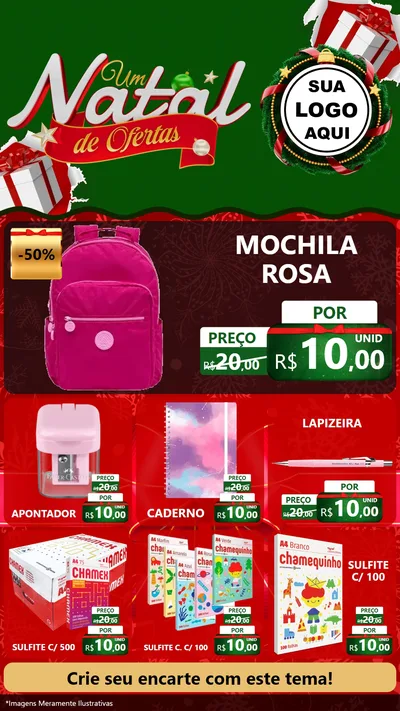 Modelo de Rede Social para Stories com o tema Um Natal de Ofertas para Papelaria