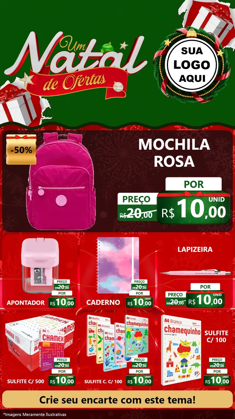 Modelo de Rede Social para Stories com o tema Um Natal de Ofertas para Papelaria