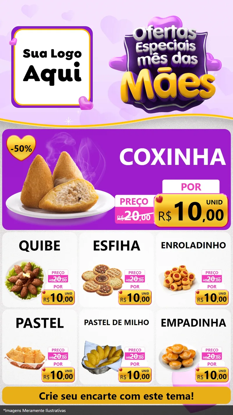 Modelo de Rede Social para Stories com o tema Ofertas Especiais - Mês das Mães para Salgadaria