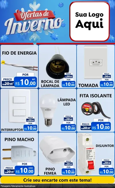 Modelo de Encarte para Encarte Grande com o tema Ofertas de Inverno para Materiais Elétricos