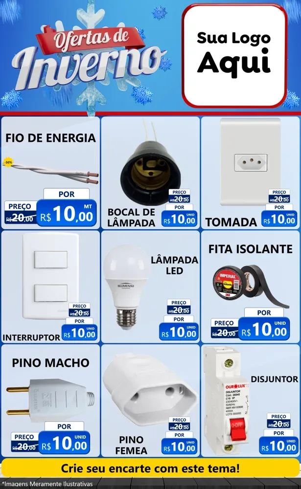 Modelo de Encarte para Encarte Grande com o tema Ofertas de Inverno para Materiais Elétricos