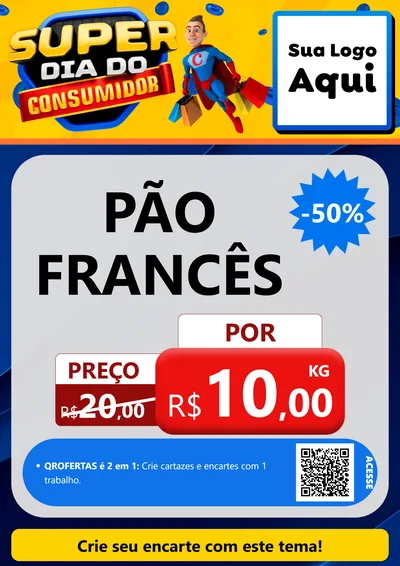 Modelo de Cartaz para Cartaz A4 Vertical com o tema Super Dia do Consumidor para Padaria