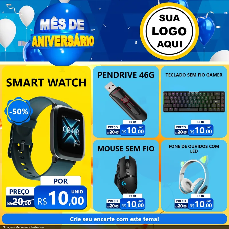 Modelo de Rede Social para Feed Facebook com o tema Mês de Aniversário para Informática