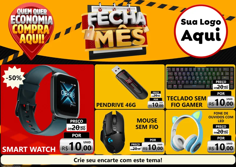 Modelo de Encarte para Encarte A4 Horizontal com o tema Fecha Mês para Informática
