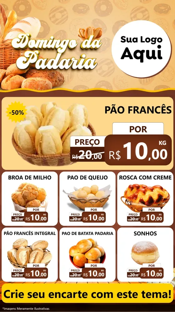 Modelo de Rede Social para Stories com o tema Domingo da Padaria para Padaria