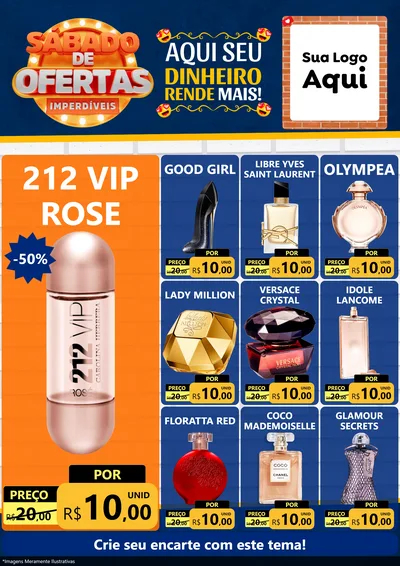 Modelo de Encarte para Encarte A4 Vertical com o tema Sábado de Ofertas Imperdíveis para Perfumes