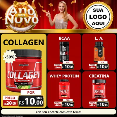 Modelo de Rede Social para Feed Facebook com o tema Super Ano Novo para Suplementos alimentares
