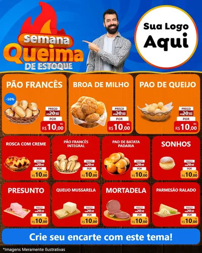 Modelo de Rede Social para Feed Instagram com o tema Semana Queima de Estoque para Padaria