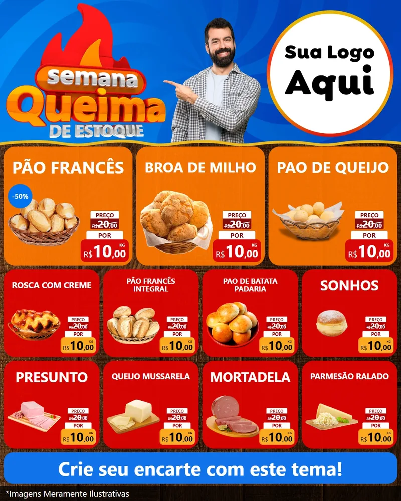 Modelo de Rede Social para Feed Instagram com o tema Semana Queima de Estoque para Padaria