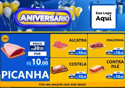 Modelo de Encarte para Encarte A4 Horizontal com o tema Aniversário para Açougue