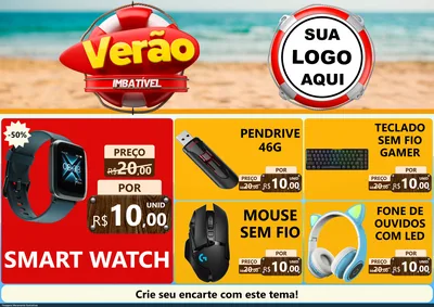 Modelo de Encarte para Encarte A4 Horizontal com o tema Verão Imbatível para Informática