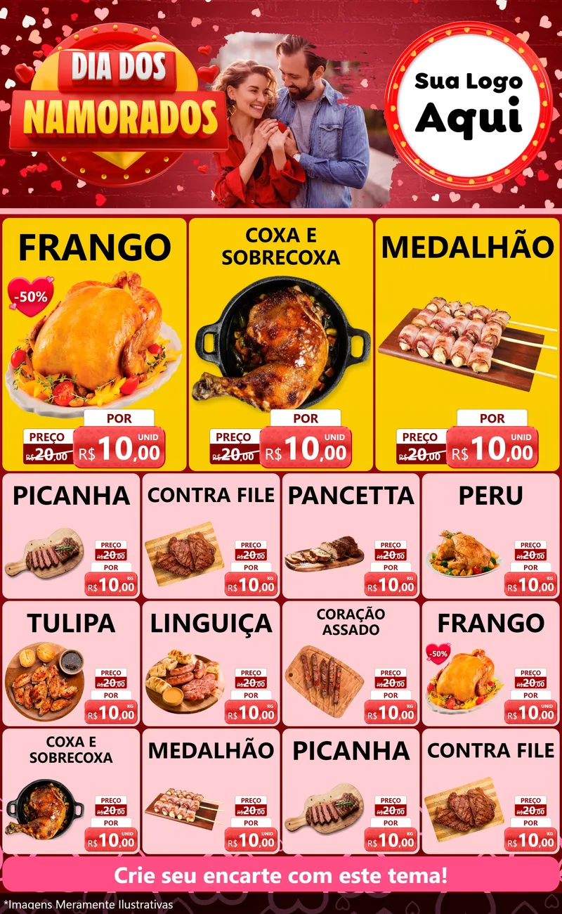 Modelo de Encarte para Encarte Grande com o tema Dia Dos Namorados para Assados