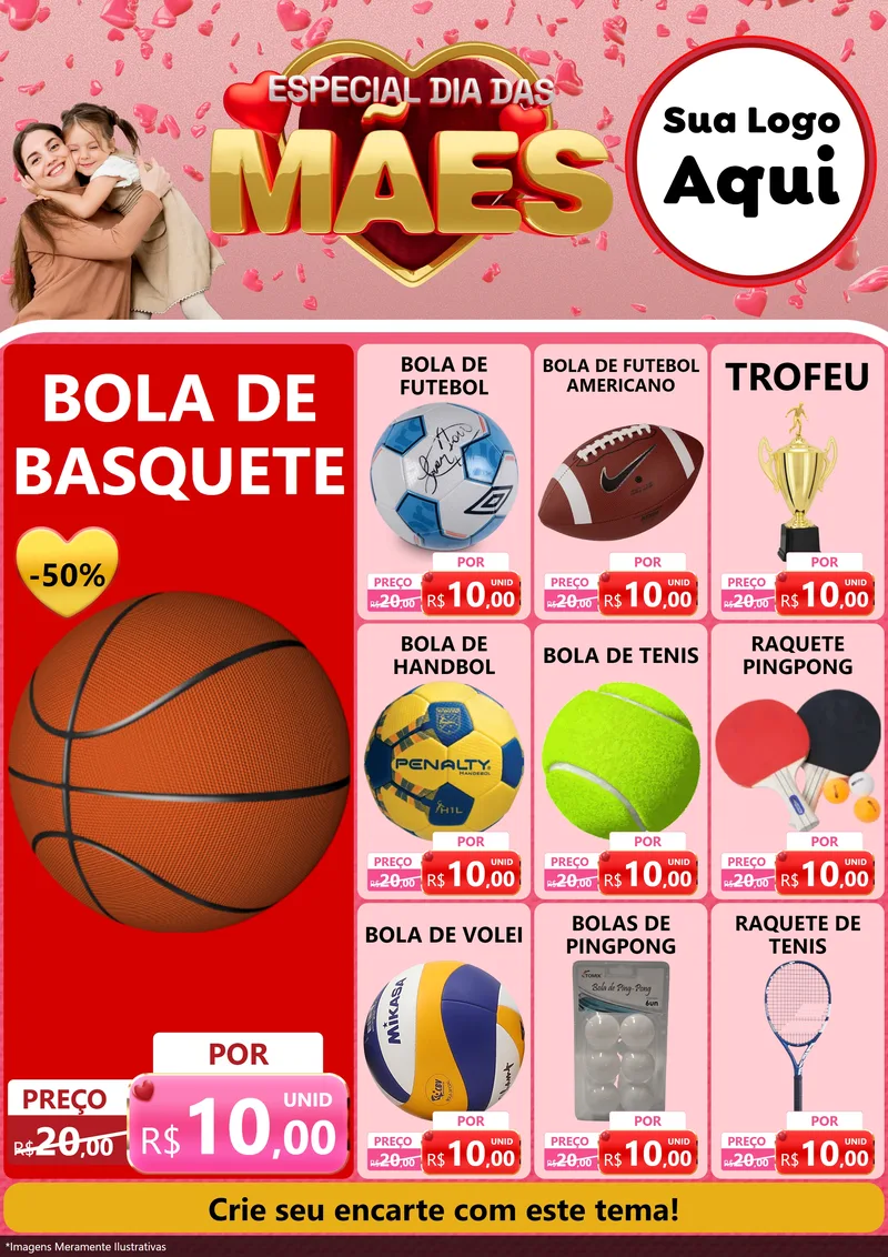 Modelo de Encarte para Encarte A4 Vertical com o tema Especial Dia Das Mães para Artigos Esportivos