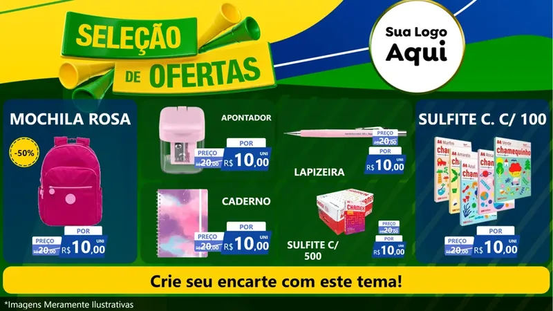 Modelo de TV para TV Horizontal com o tema Seleção de Ofertas - Copa para Papelaria