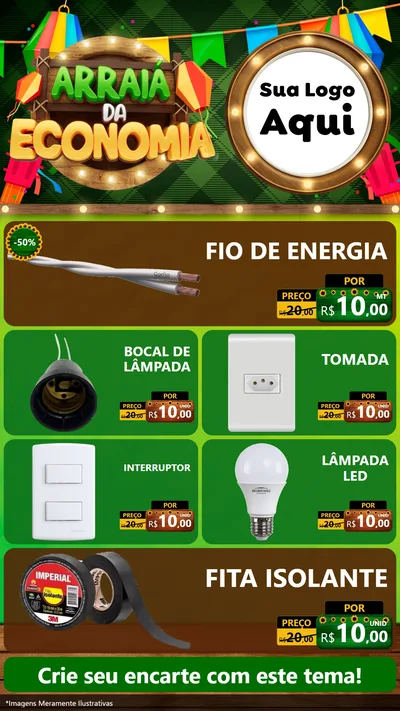 Modelo de TV para TV Vertical com o tema Arraiá de Economia para Materiais Elétricos