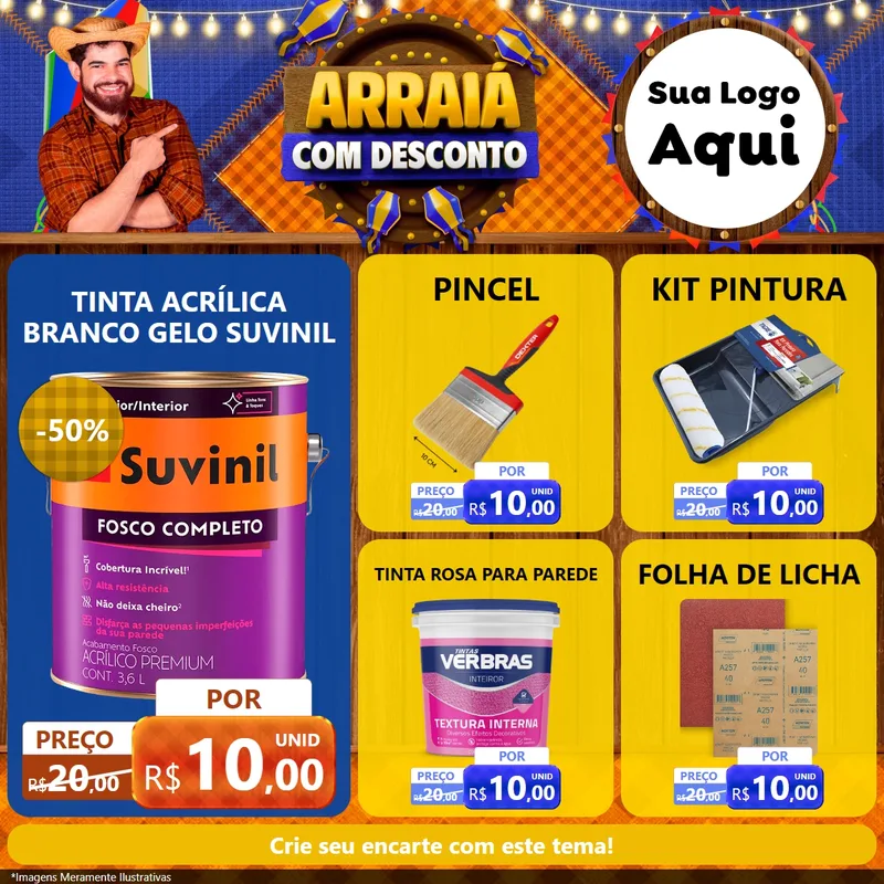 Modelo de Rede Social para Feed Facebook com o tema Arraiá Com Desconto para Tintas e Ferramentas
