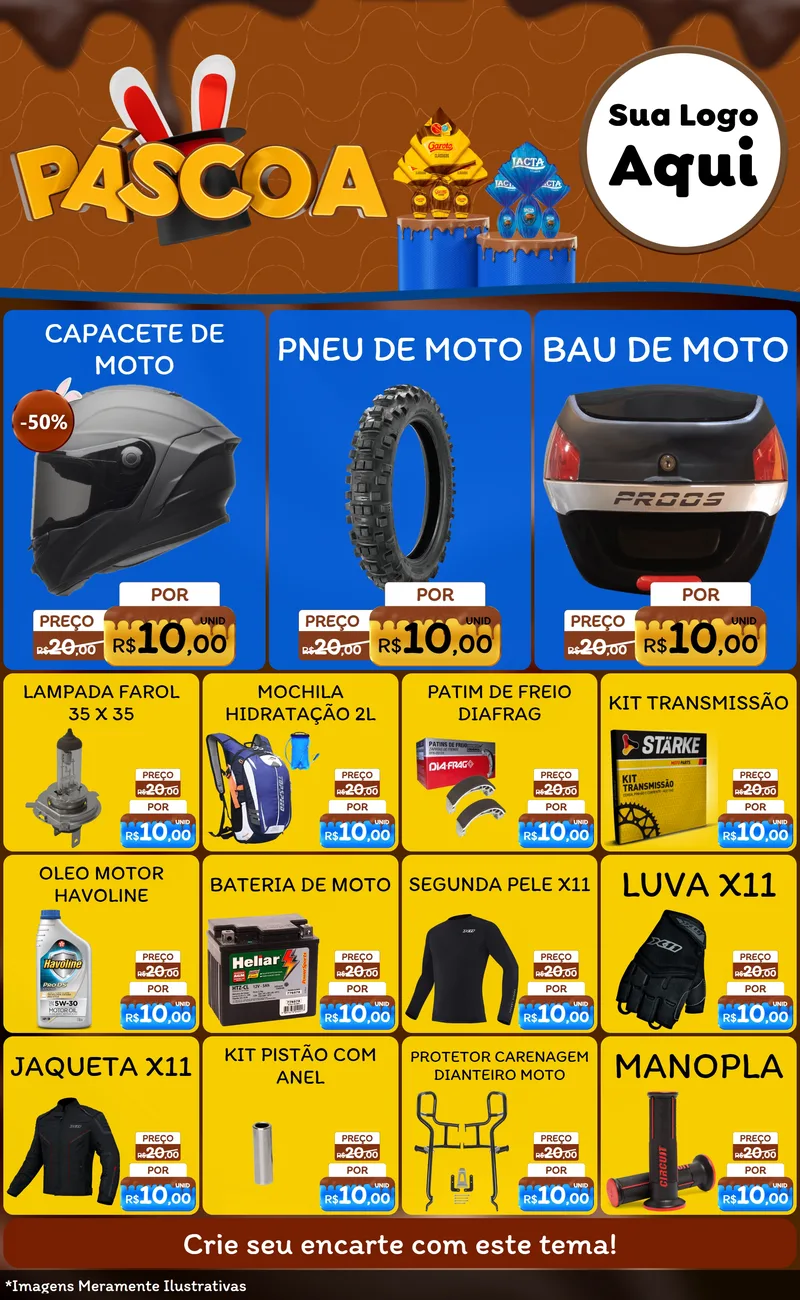 Modelo de Encarte para Encarte Grande com o tema Páscoa para Moto peças