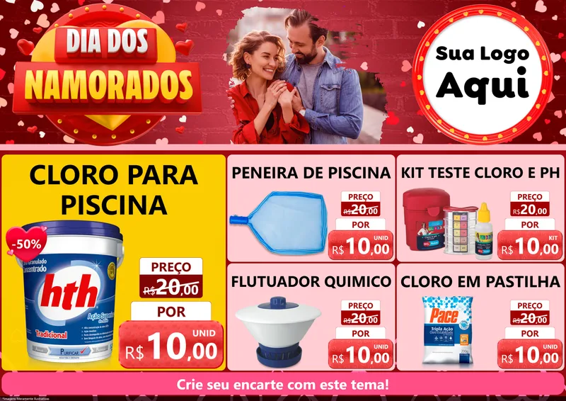 Modelo de Encarte para Encarte A4 Horizontal com o tema Dia Dos Namorados para Produtos para Piscina