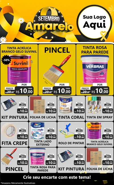 Modelo de Encarte para Encarte Grande com o tema Setembro Amarelo para Tintas e Ferramentas