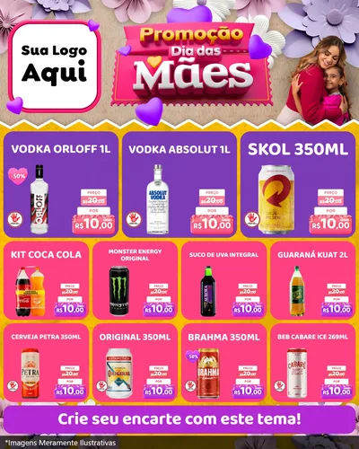 Modelo de Rede Social para Feed Instagram com o tema Promoção Dia das Mães para Distribuidora de bebidas
