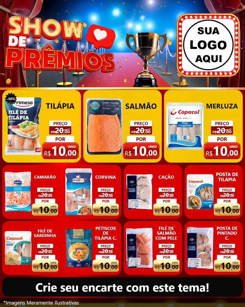 Modelo de Rede Social para Feed Instagram com o tema Show de Prêmios para Peixaria
