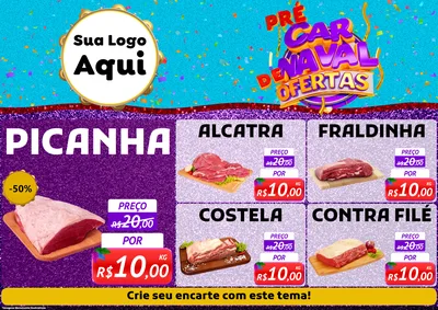 Modelo de Encarte para Encarte A4 Horizontal com o tema Pré Carnaval de Ofertas para Açougue