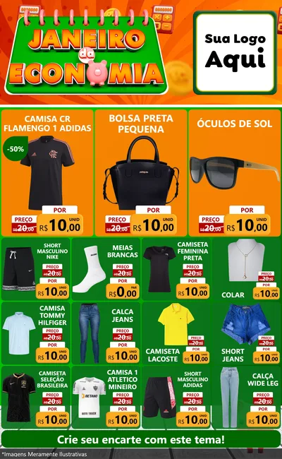 Modelo de Encarte para Encarte Grande com o tema Janeiro da Economia para Roupas e acessórios