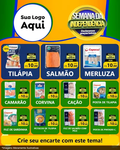 Modelo de Rede Social para Feed Instagram com o tema Semana da Independência Declaramos Preços Baixos para Peixaria