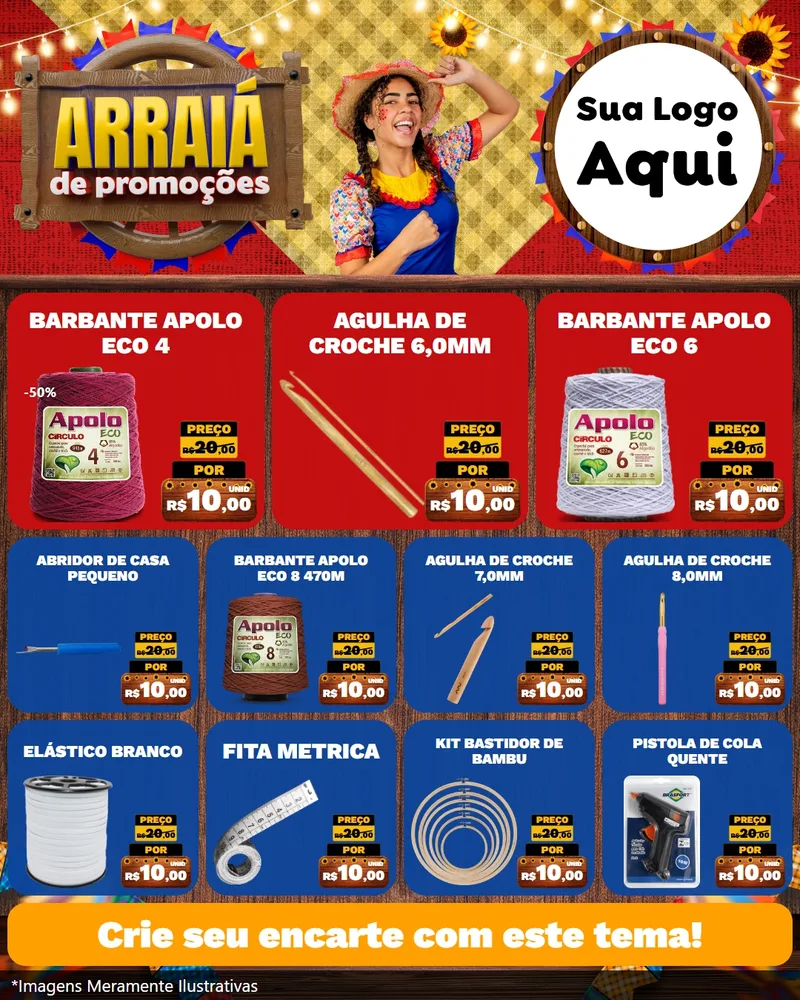Modelo de Rede Social para Feed Instagram com o tema Arraiá de Promoções para Armarinho e Aviamentos