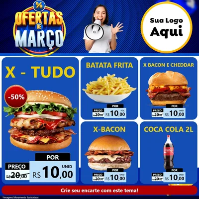 Modelo de Rede Social para Feed Facebook com o tema Ofertas de Março para Hamburgueria