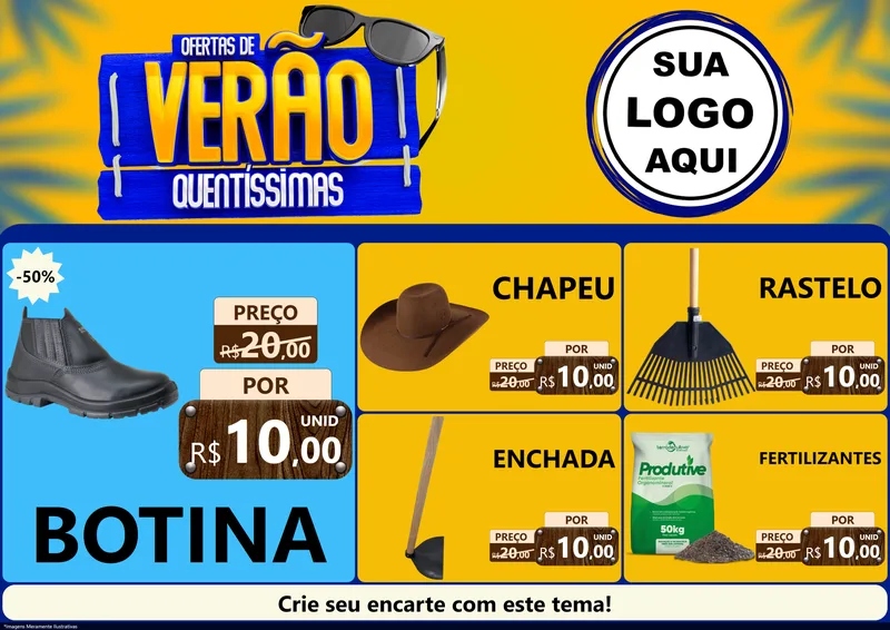 Modelo de Encarte para Encarte A4 Horizontal com o tema Ofertas de Verão Quentíssimas para Agropecuária