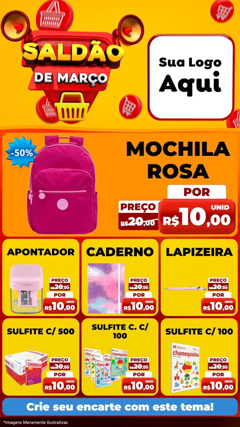 Modelo de Rede Social para Stories com o tema Saldão de Março para Papelaria