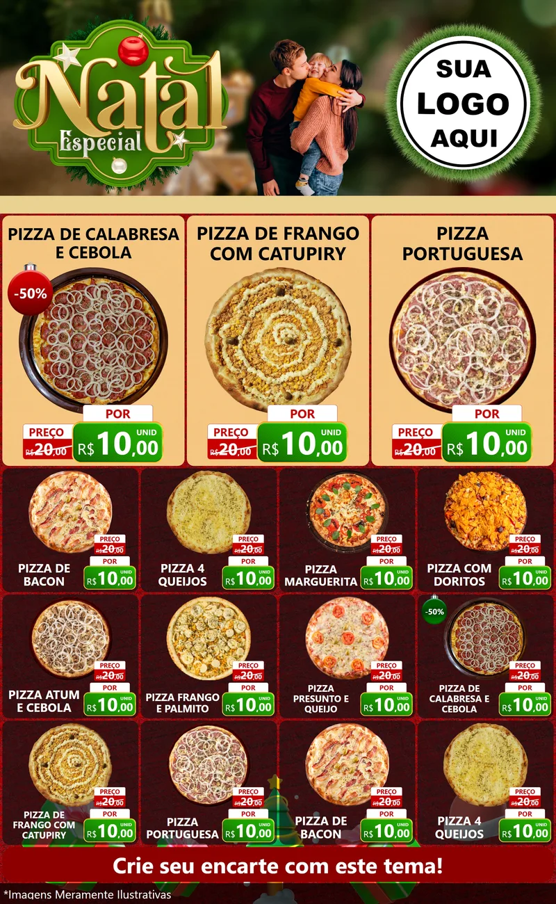 Modelo de Encarte para Encarte Grande com o tema Natal Especial para Pizzaria