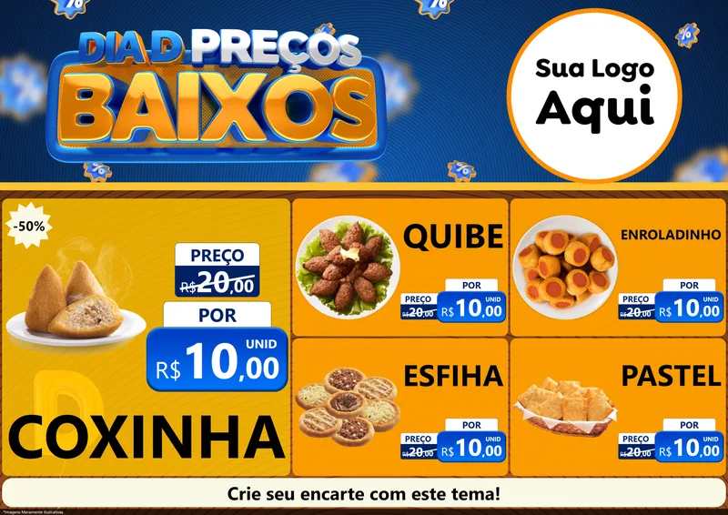 Modelo de Encarte para Encarte A4 Horizontal com o tema Dia D Preço Baixo para Salgadaria