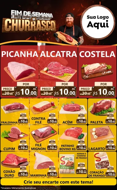 Modelo de Encarte para Encarte Grande com o tema Fim de Semana do Churrasco para Açougue