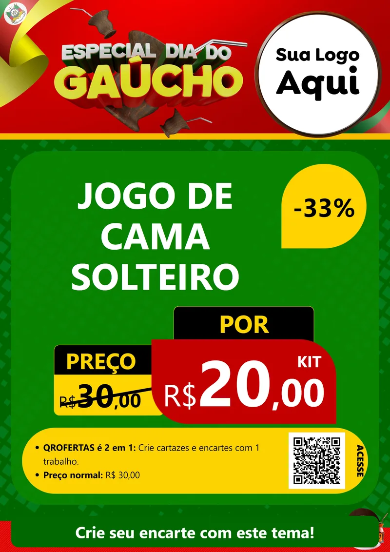 Modelo de Cartaz para Cartaz A4 Vertical com o tema Especial Dia do Gaúcho para Cama, Mesa e Banho