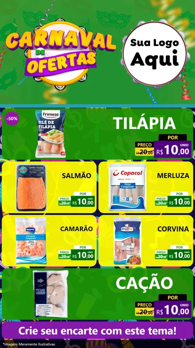 Modelo de TV para TV Vertical com o tema Carnaval de Ofertas para Peixaria
