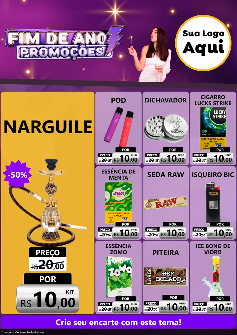 Modelo de Encarte para Encarte A4 Vertical com o tema Fim de Ano Promoções para Tabacaria