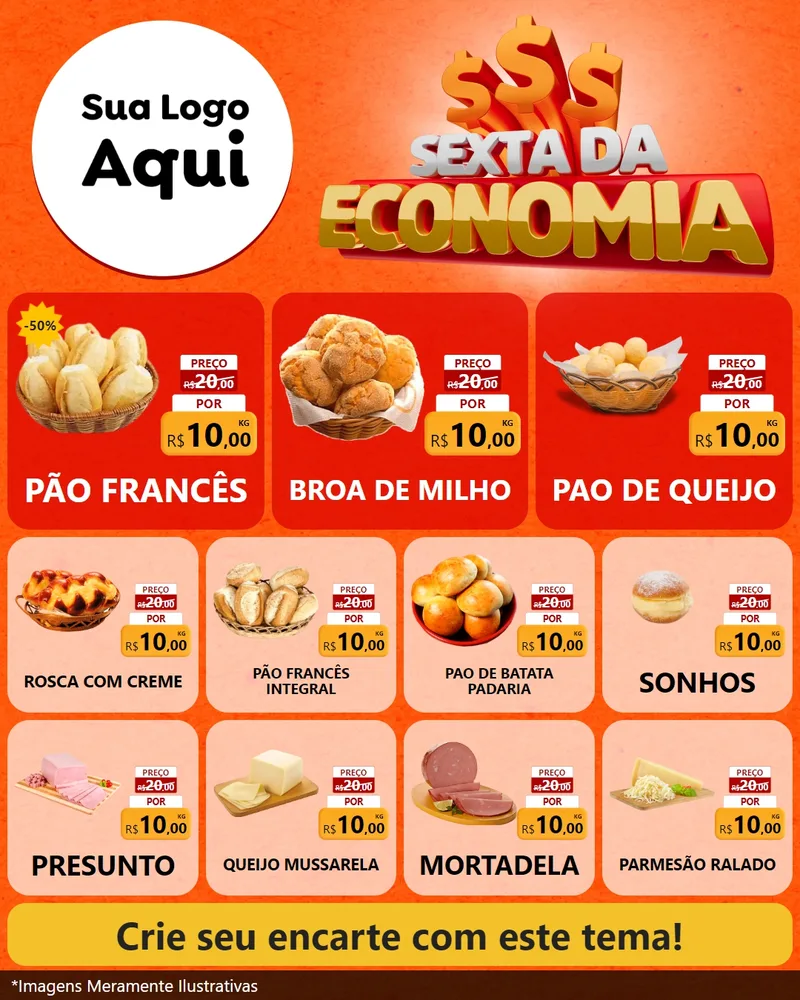 Modelo de Rede Social para Feed Instagram com o tema Sexta da Economia para Padaria