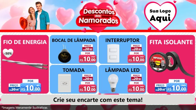 Modelo de TV para TV Horizontal com o tema Descontos dos Namorados para Materiais Elétricos