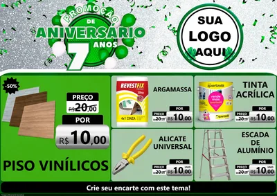 Modelo de Encarte para Encarte A4 Horizontal com o tema Promoção de Aniversário - 7 Anos para Material para Construção