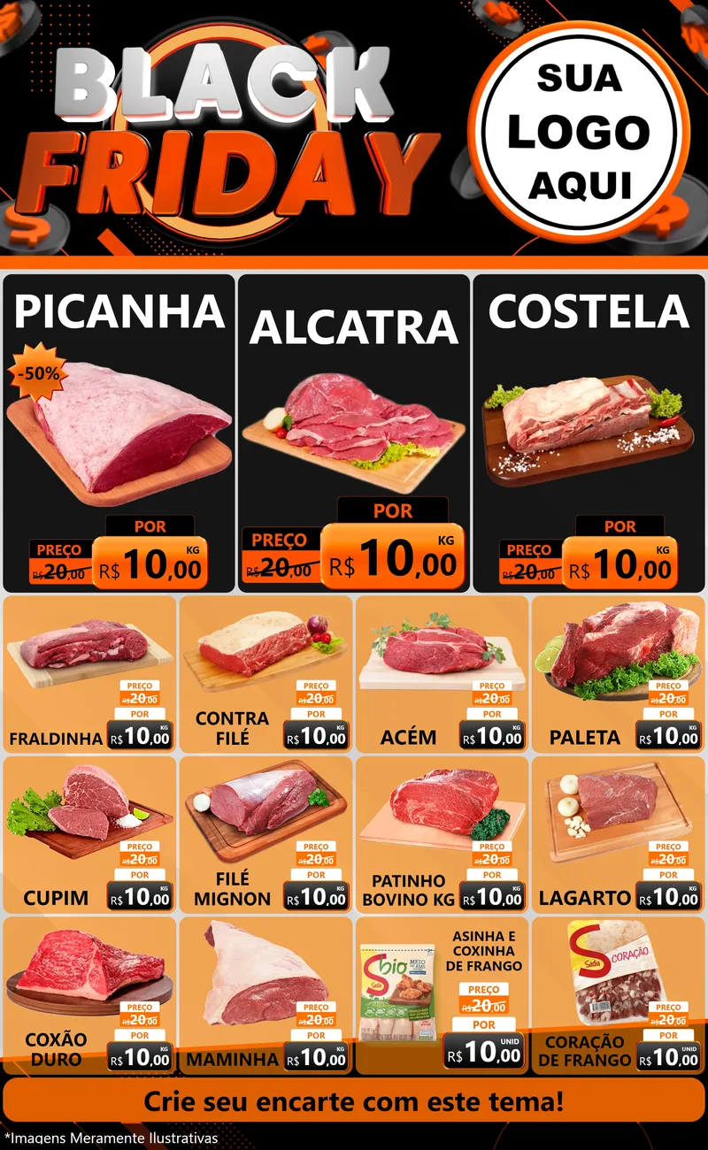 Modelo de Encarte para Encarte Grande com o tema Black Friday para Açougue