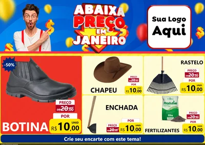 Modelo de Encarte para Encarte A4 Horizontal com o tema Abaixa Preço em Janeiro para Agropecuária