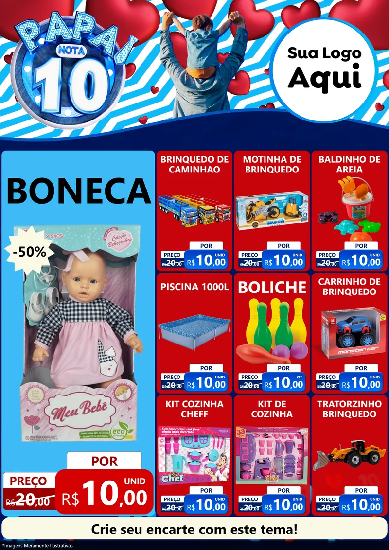Modelo de Encarte para Encarte A4 Vertical com o tema Papai Nota 10 para Brinquedos