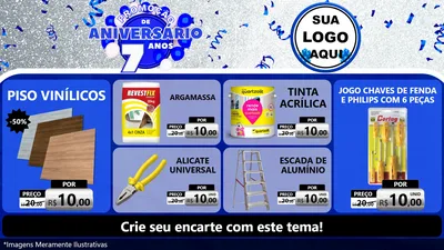 Modelo de TV para TV Horizontal com o tema Promoção de Aniversário - 7 Anos para Material para Construção
