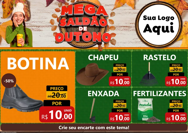 Modelo de Encarte para Encarte A4 Horizontal com o tema Mega Saldão de Outono para Agropecuária